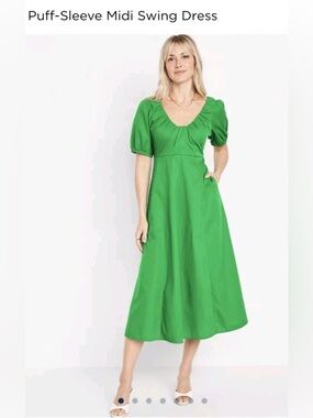 Old Navy Green Puff-Sleeve Midi Dress
